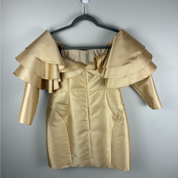 ASOS Off-Shoulder Gold Mini Dress US Size 6 - Picture 5 of 13